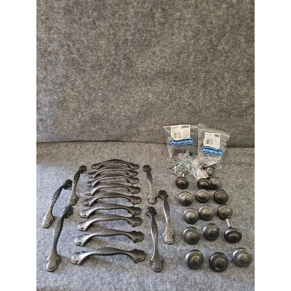 Amerock Aged Pewter Drawer Cabinet 15 Pulls & 16 Knobs Screws Rustic Finish.